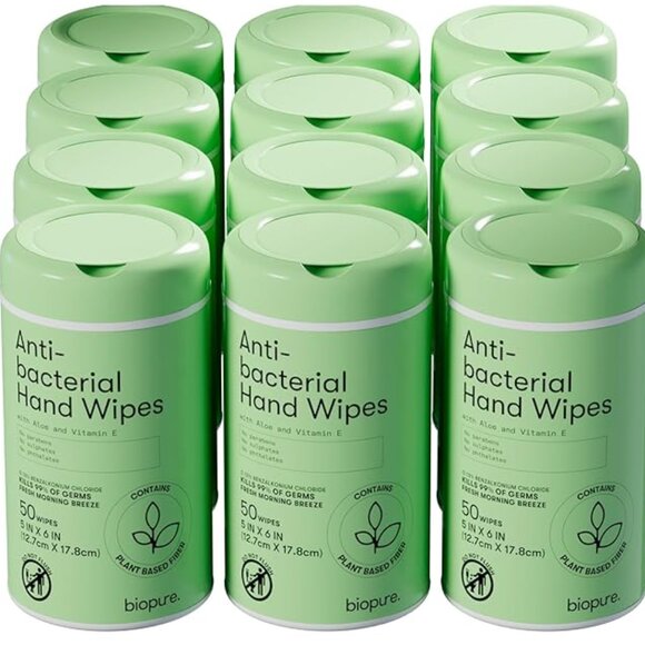 12 Biopure Anti-Bacterial Hand Wipes, 50 ct. in each Canister Total 600 - Picture 1 of 7
